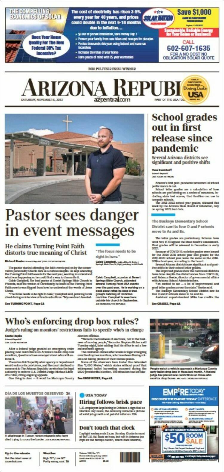 Portada de Arizona Republic News (USA)