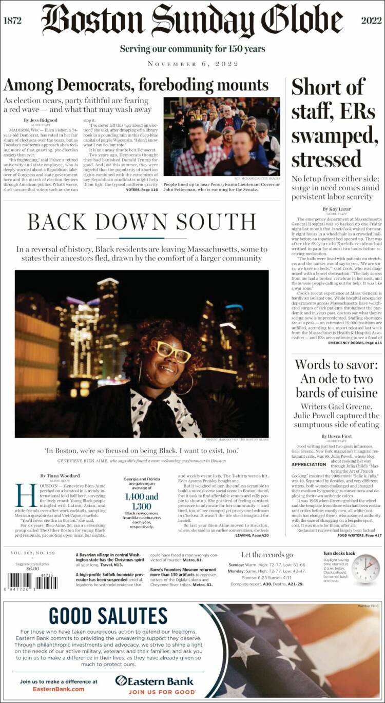 Portada de Boston Globe (USA)