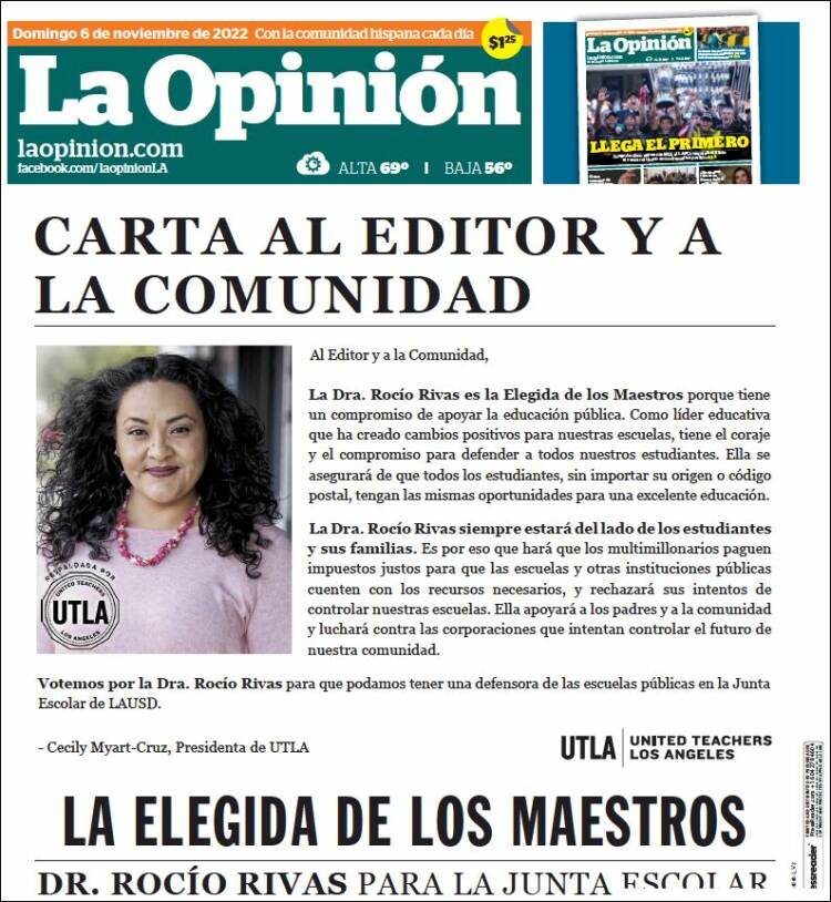 Portada de La Opinión (USA)