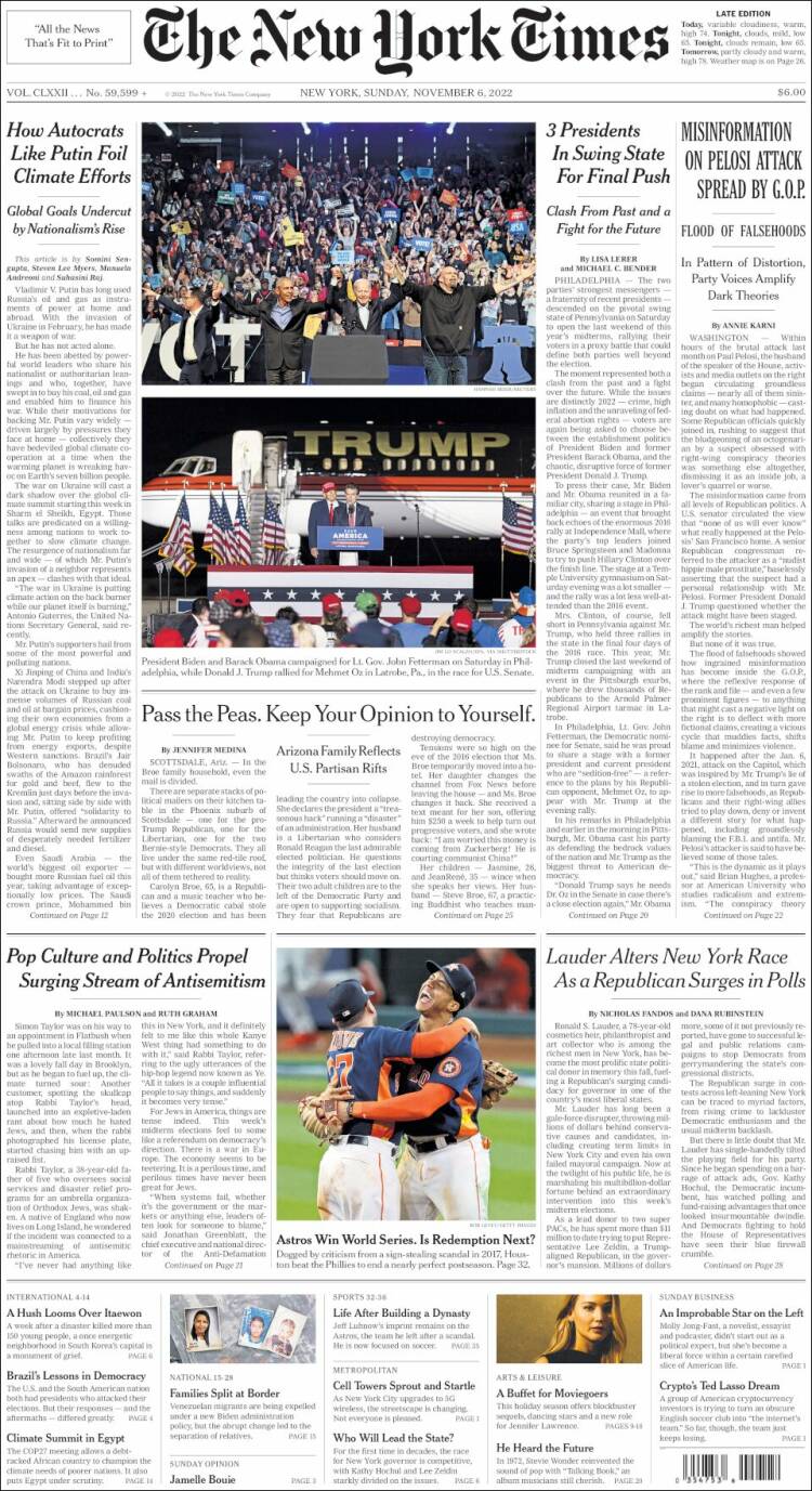 Portada de New York Times (USA)