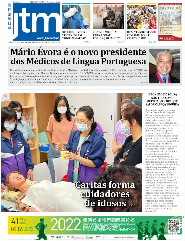 Portada de Jornal Tribuna de Macau (China)