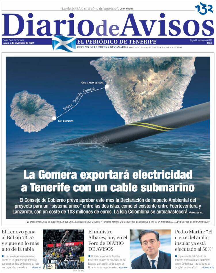 Portada de Diarios de Avisos (Espagne)