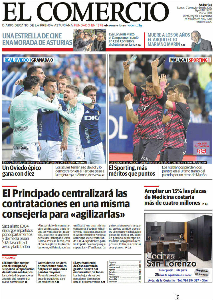 Portada de El Comercio (Espagne)