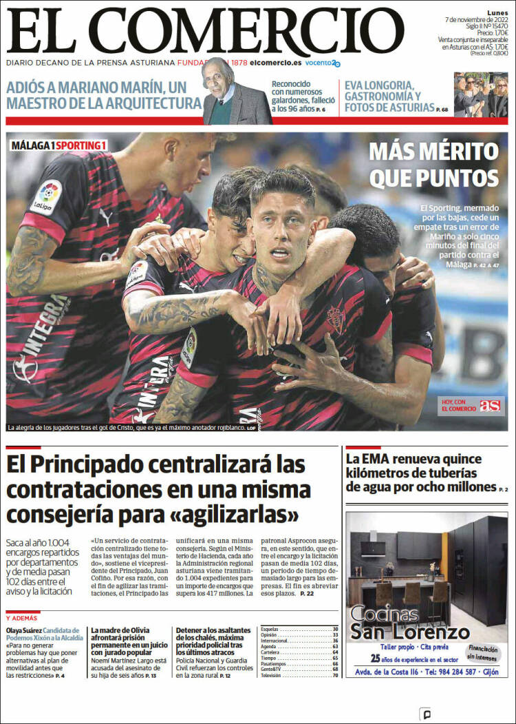 Portada de El Comercio - Gijón (Espagne)