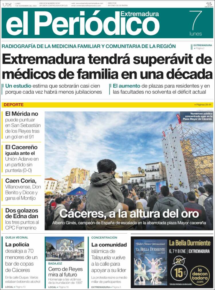 Portada de El Periódico de Extremadura (España)