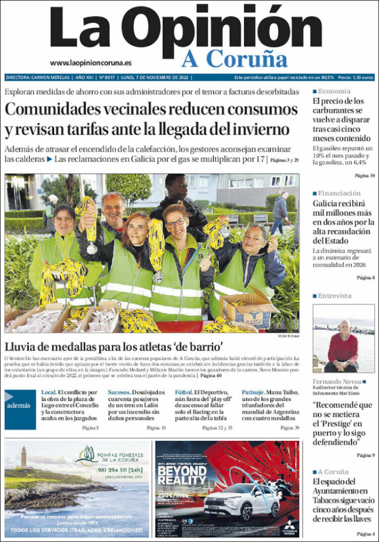 Portada de La Opinión de A Coruña (Espagne)