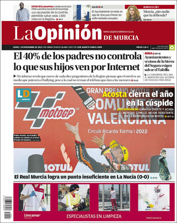 Portada de La Opinión de Murcia (Espagne)