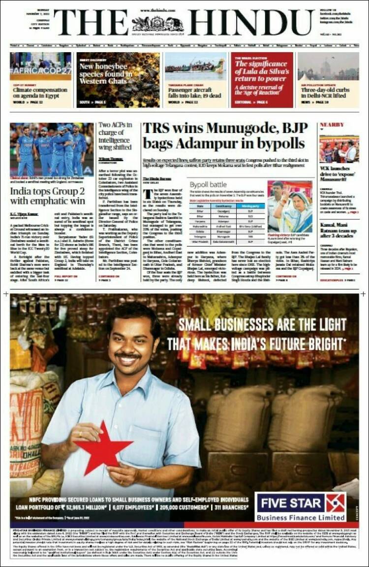 Portada de The Hindu (India)