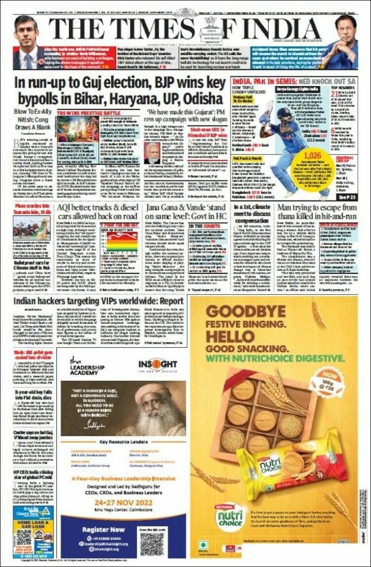 Portada de The Times of India (India)