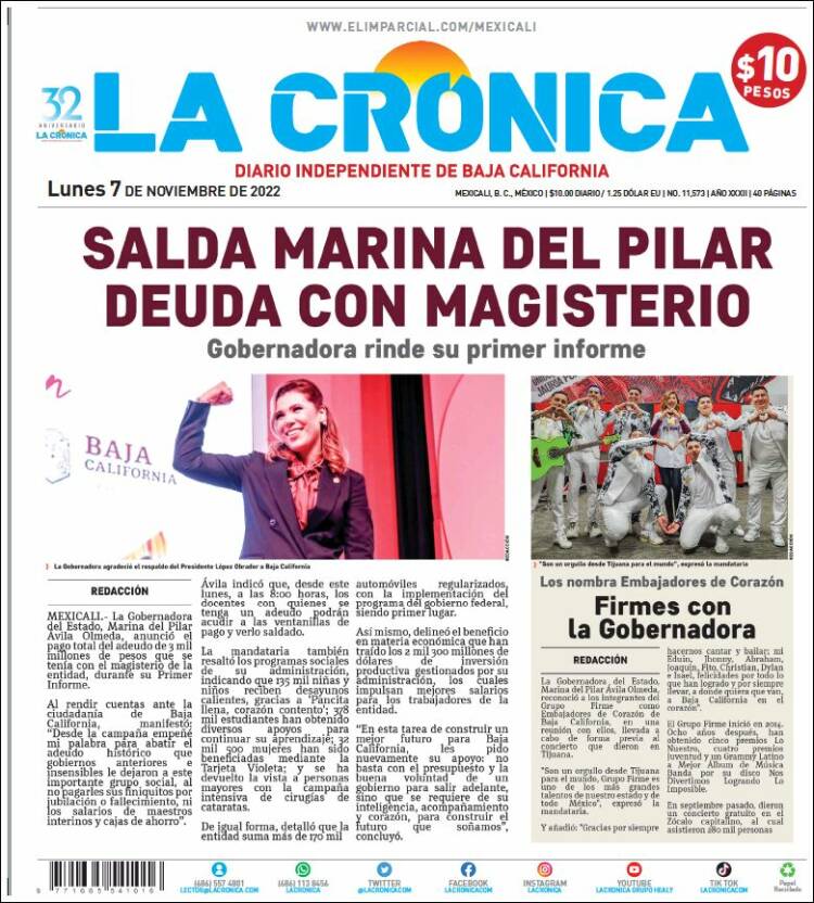 Portada de La Crónica de Baja California (México)