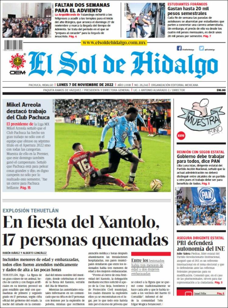 Portada de El Sol de Hidalgo (México)