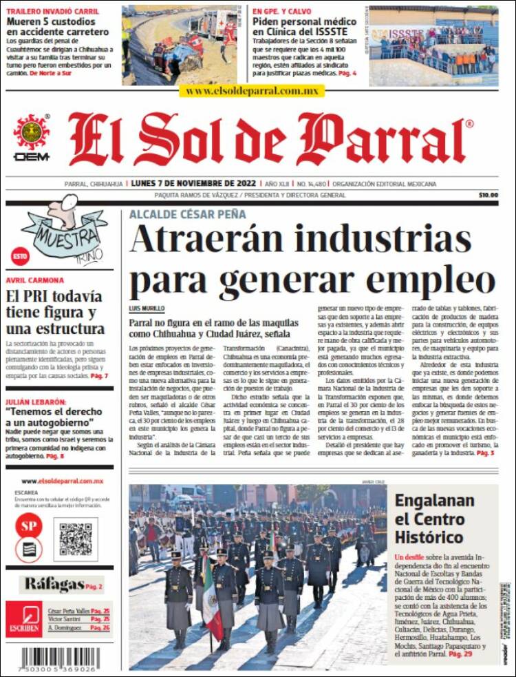 Portada de El Sol de Parral (México)