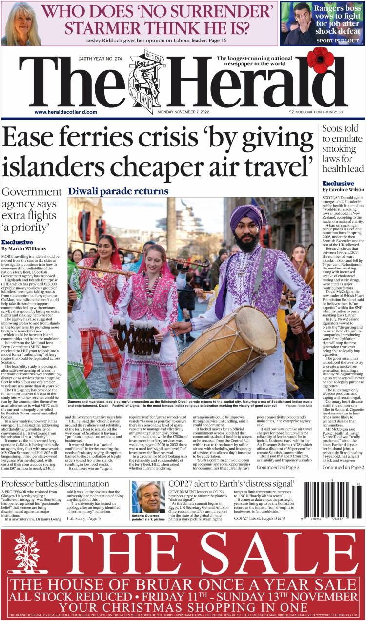 Portada de The Herald (Royaume-Uni)