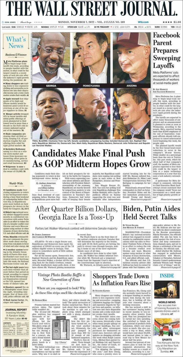 Portada de Wall Street Journal (USA)