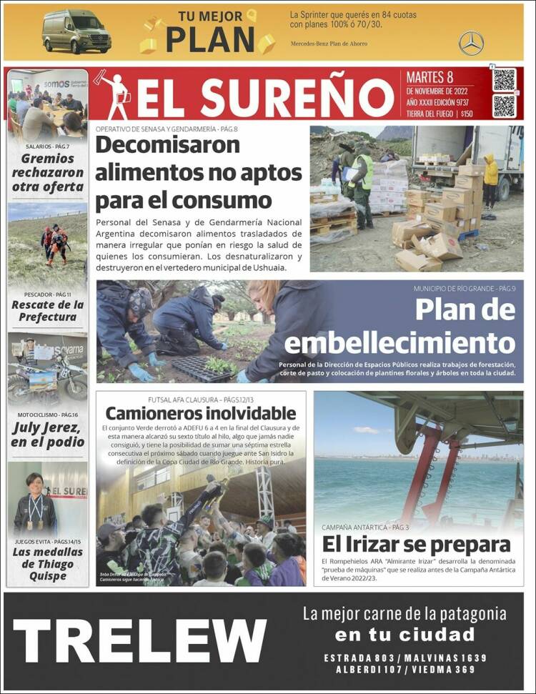Portada de Diario El Sureño (Argentina)