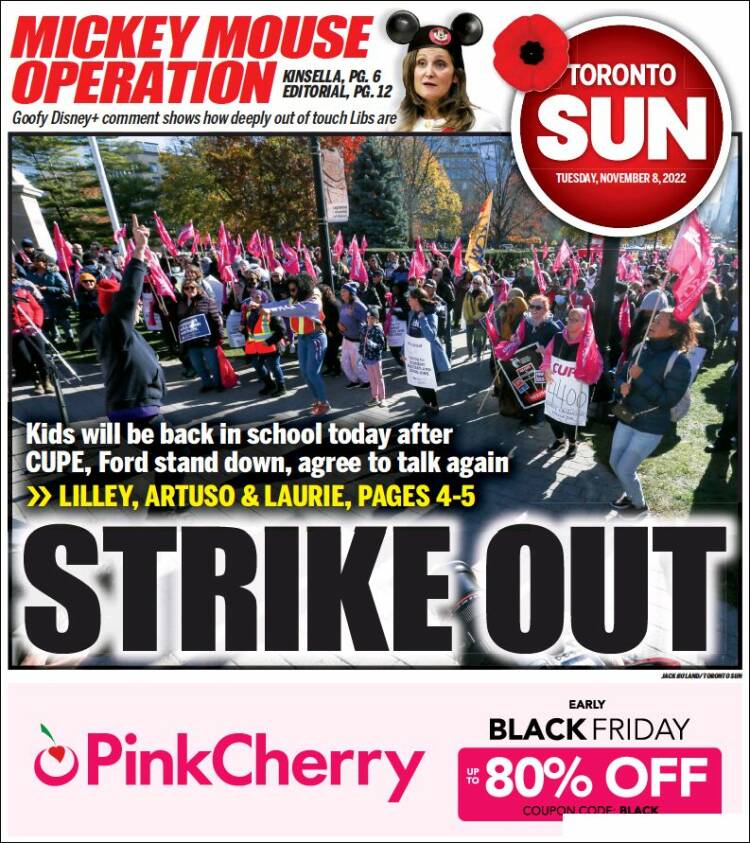 Portada de The Toronto Sun (Canadá)