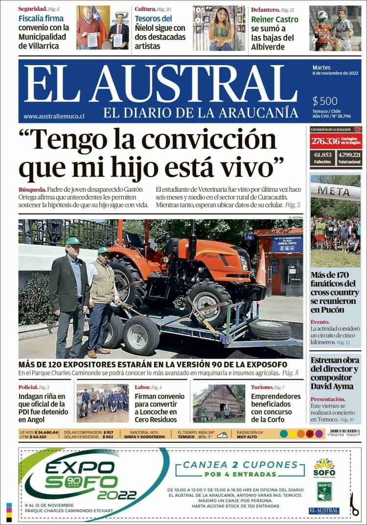 Portada de El Austral de Temuco (Chile)