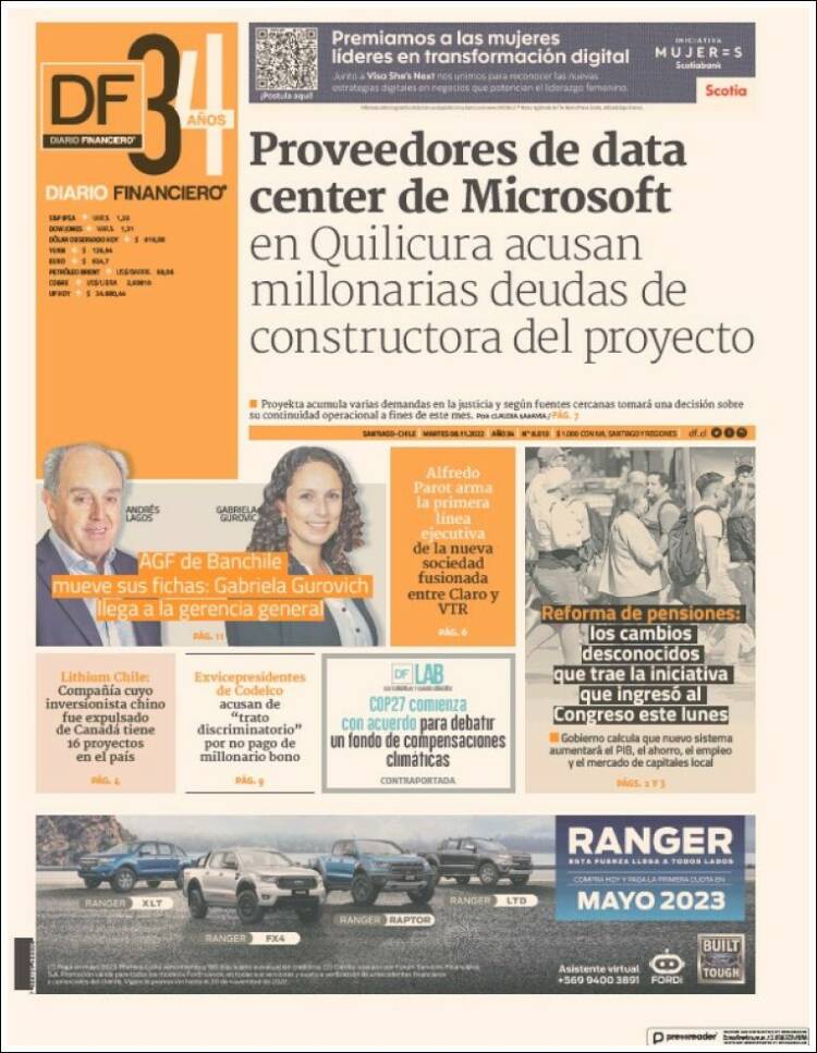 Portada de Diario Financiero (Chile)