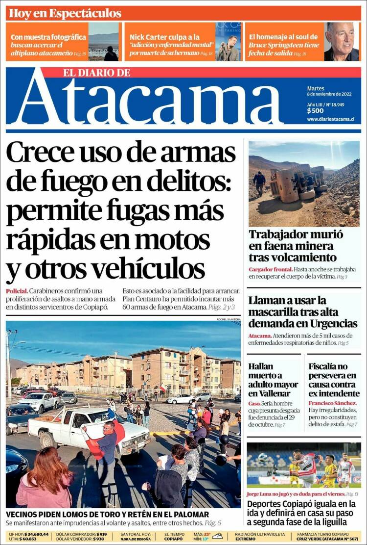 Portada de Diario de Atacama (Chile)