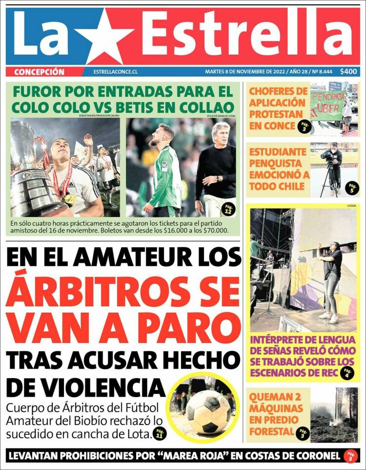 Portada de La Estrella de Concepción (Chile)