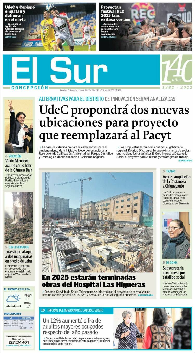 Portada de El Sur (Chile)