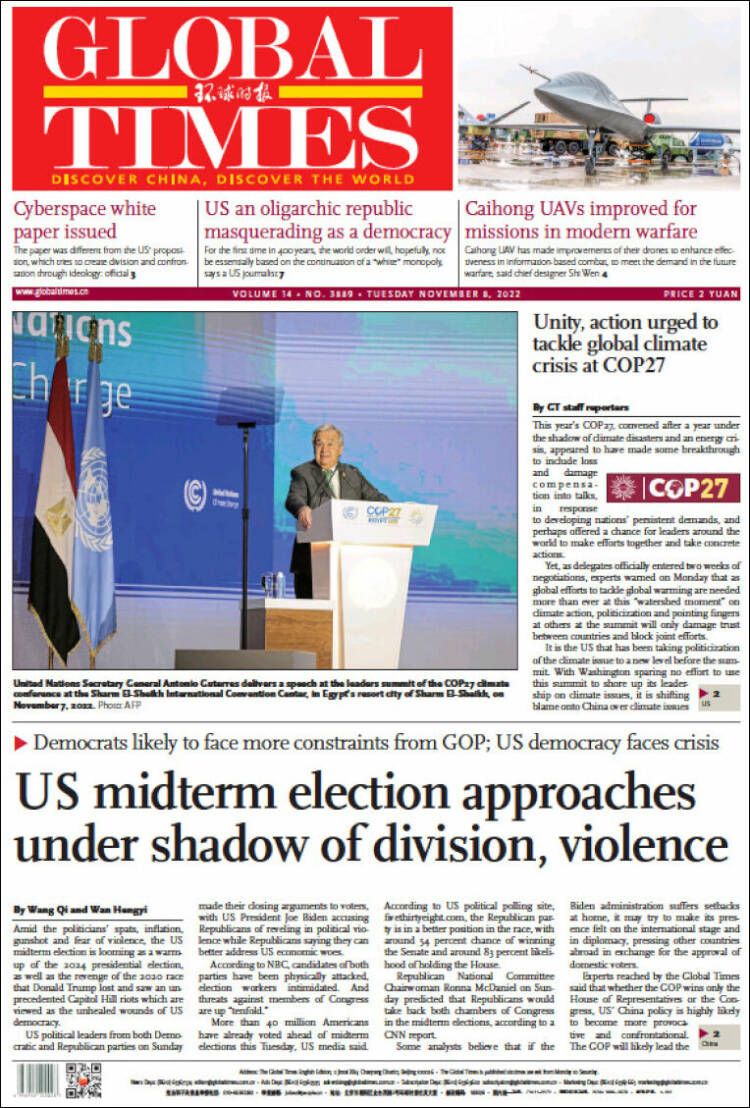 Portada de The Global Times (China)