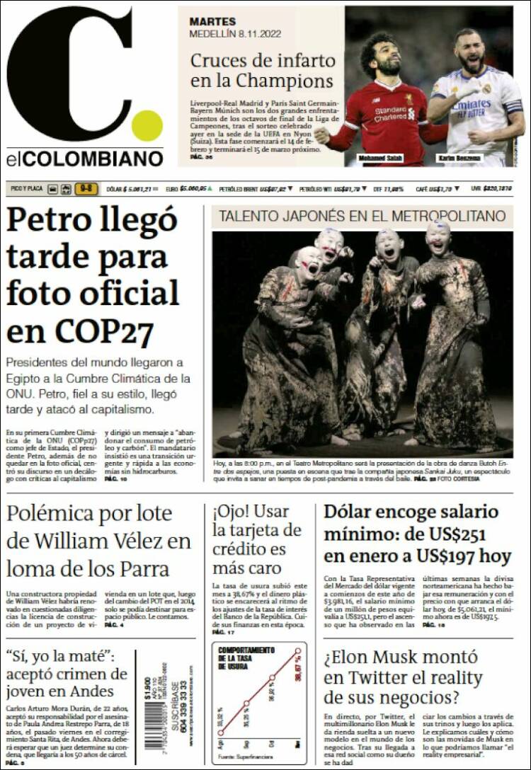 Portada de El Colombiano (Colombia)