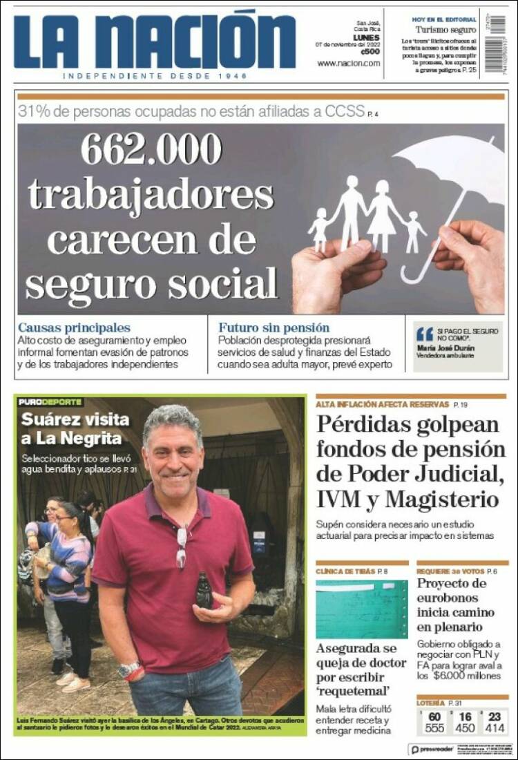 Portada de La Nación - Costa Rica (Costa Rica)