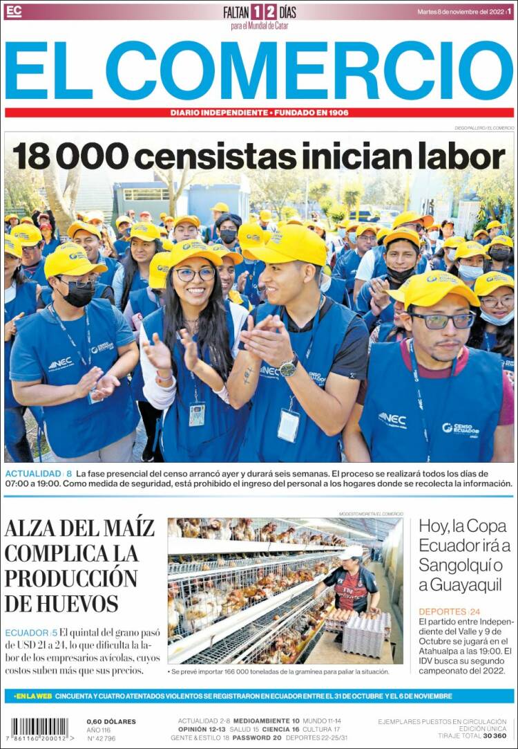 Portada de El Comercio (Ecuador)