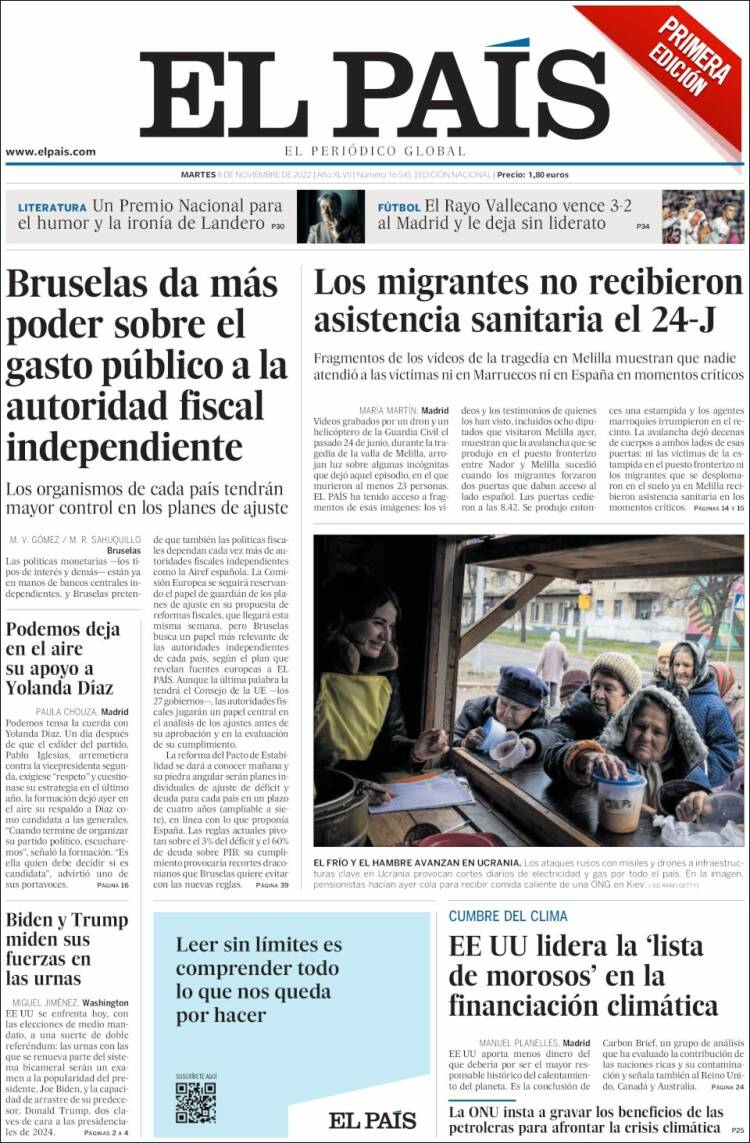 Portada de El País (España)