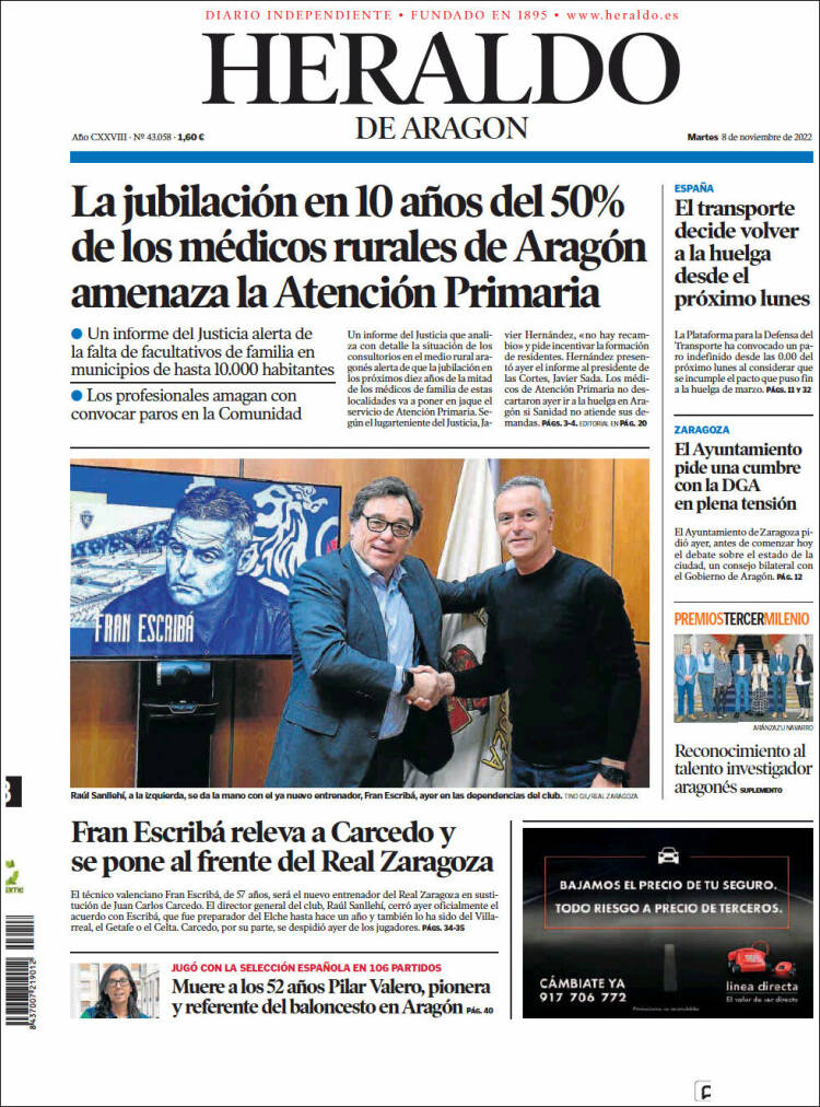 Portada de Heraldo de Aragón (España)