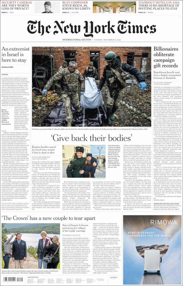 Portada de International New York Times (Europa)