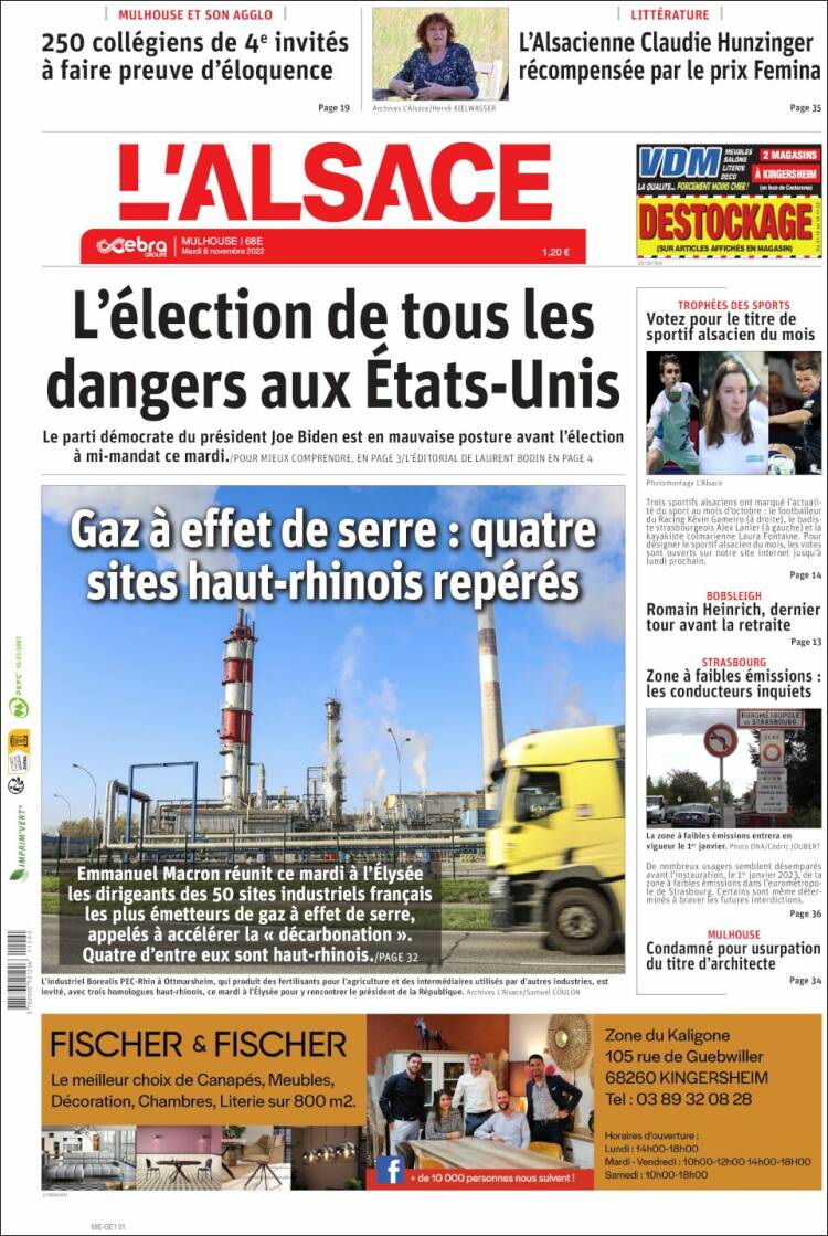 Portada de Journal L'Alsace (Francia)