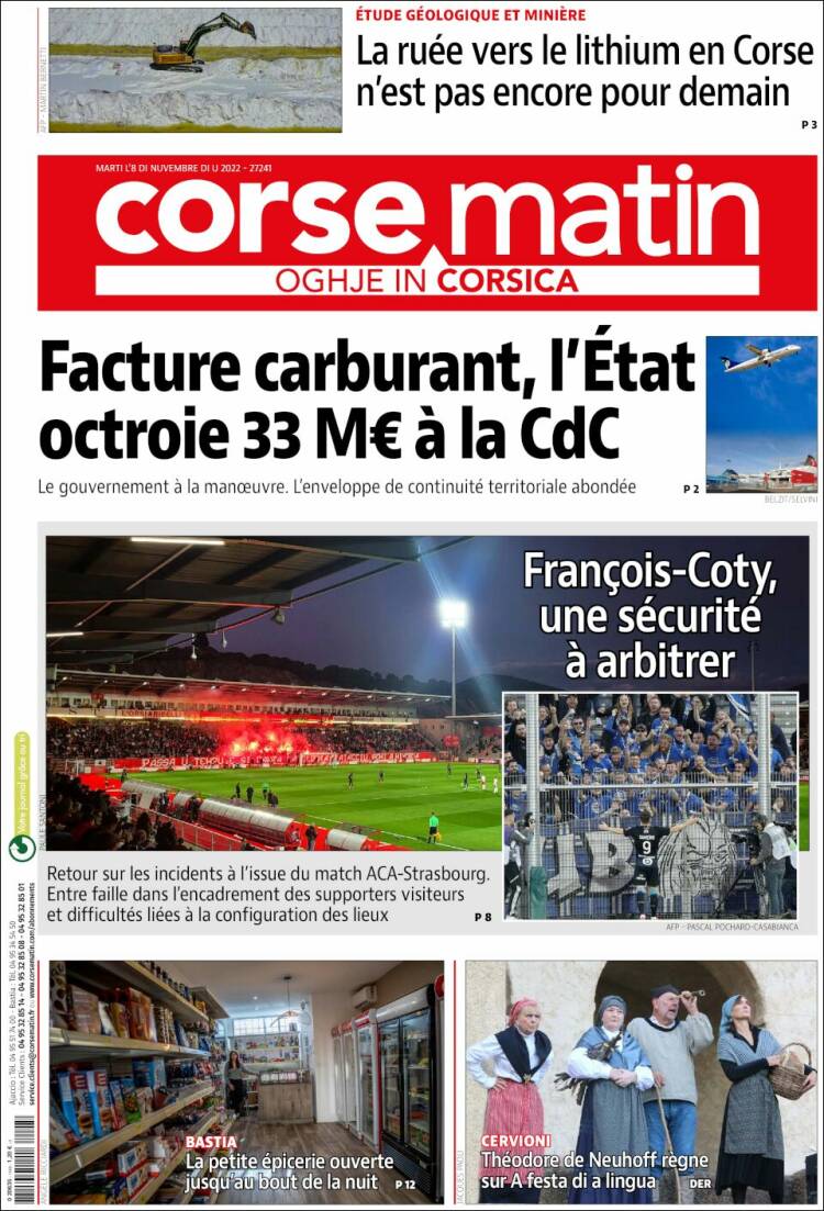 Portada de Corse-Matin (Francia)