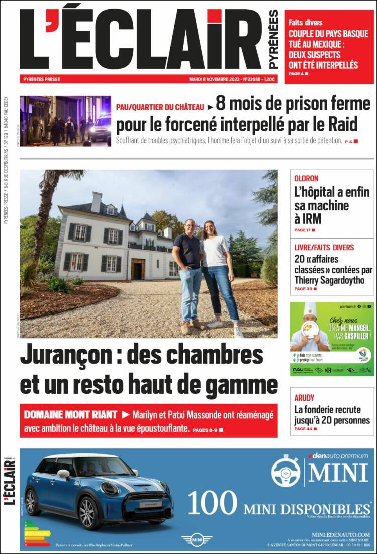 Portada de L'Eclair des Pyrénées (Francia)