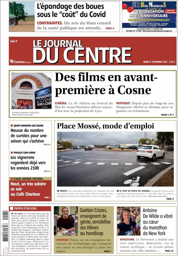 Portada de Le Journal du Centre (Francia)