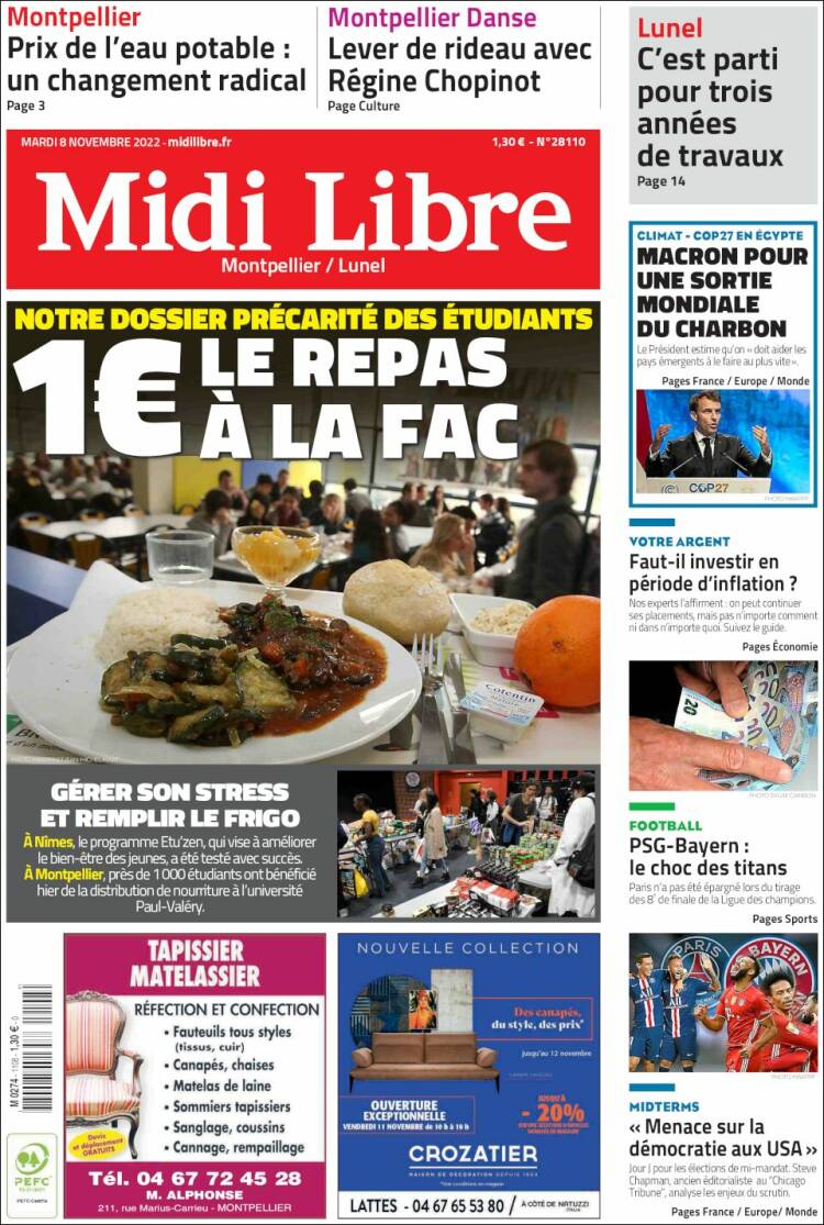 Portada de Midi Libre (Francia)