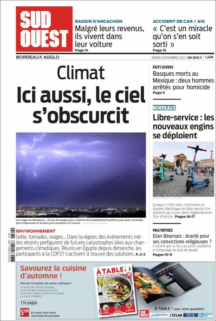 Portada de Sud Ouest (Francia)