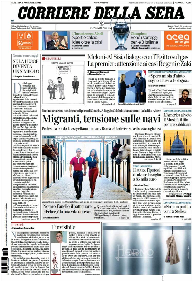 Portada de Corriere della Sera (Italy)