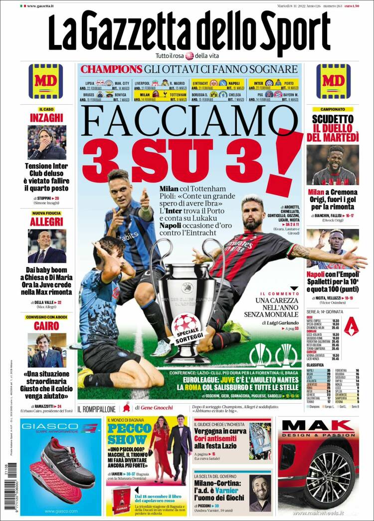 Portada de La Gazzetta dello Sport (Italy)