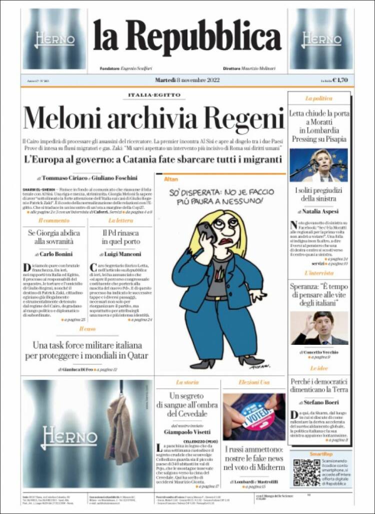 Portada de La Repubblica (Italy)