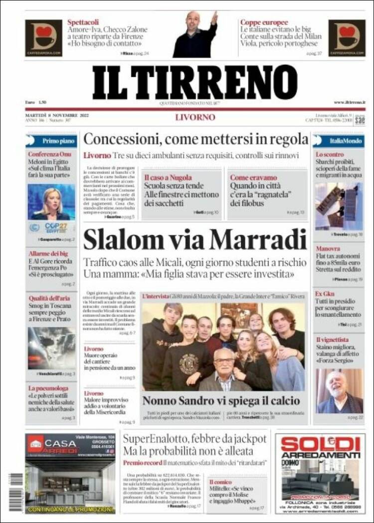 Portada de Il Tirreno (Italy)