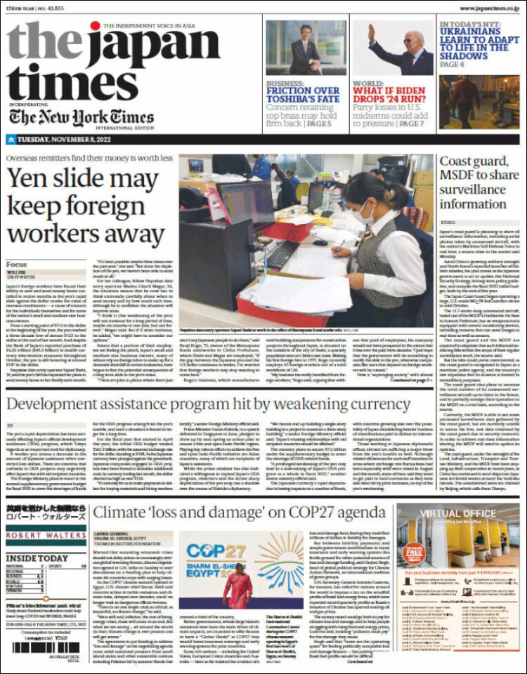 Portada de The Japan Times (Jap&oacute;n)