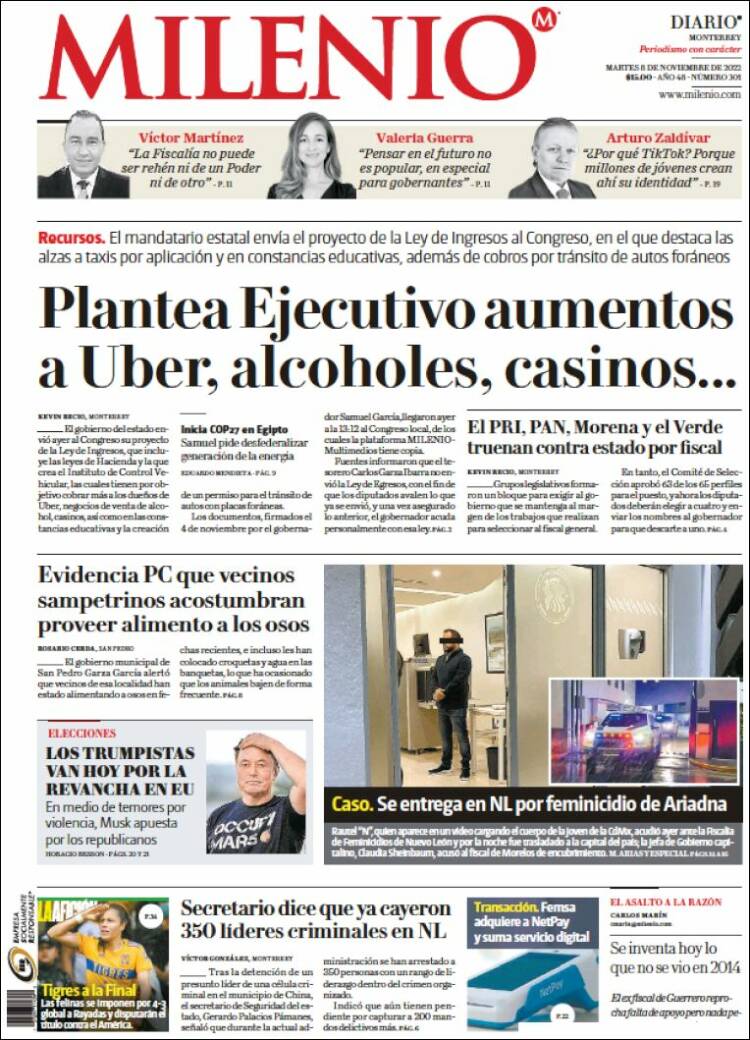 Portada de Milenio de Monterrey (Mexico)