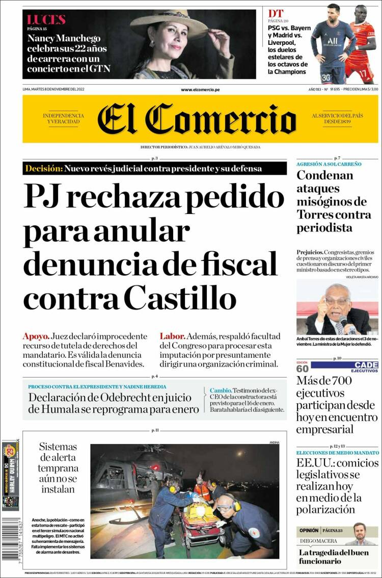 Portada de El Comercio (Per&uacute;)