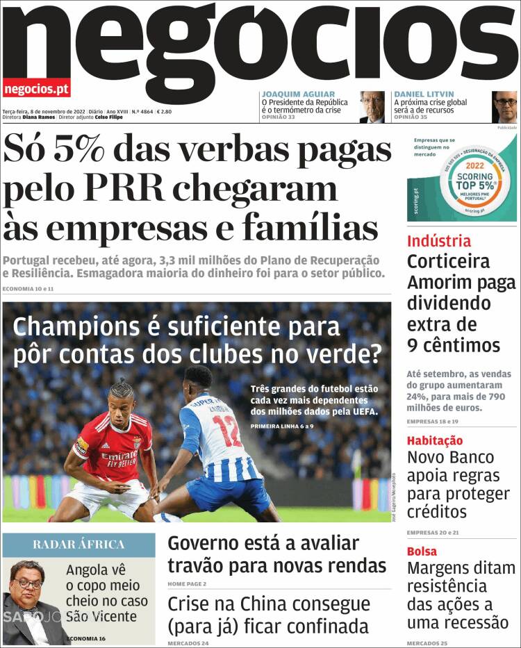 Portada de Jornal de Negócios (Portugal)