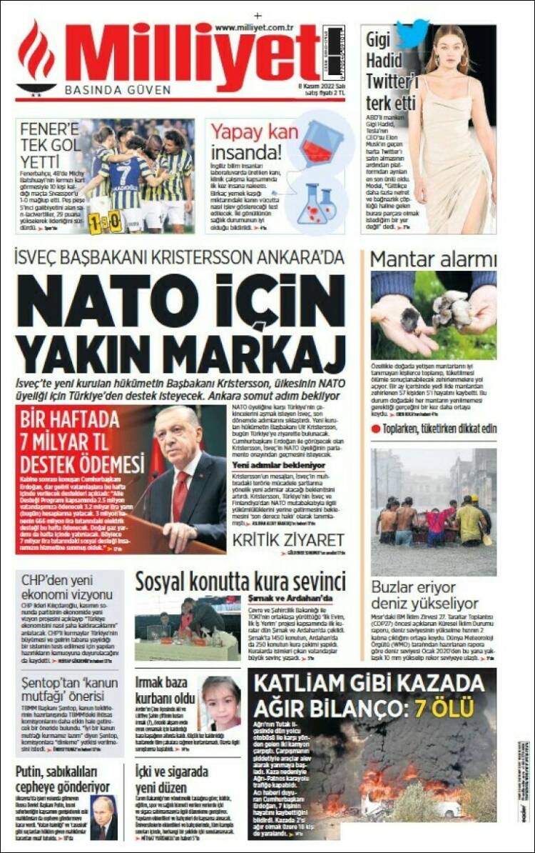 Portada de Milliyet (Turqu&iacute;a)