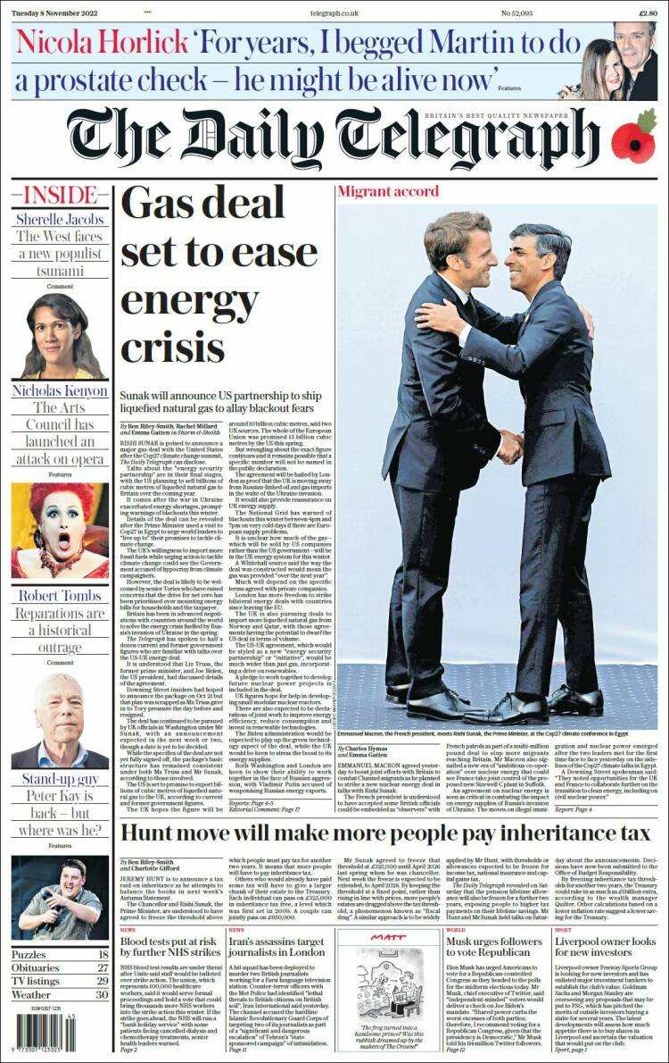 Portada de Daily Telegraph (Reino Unido)