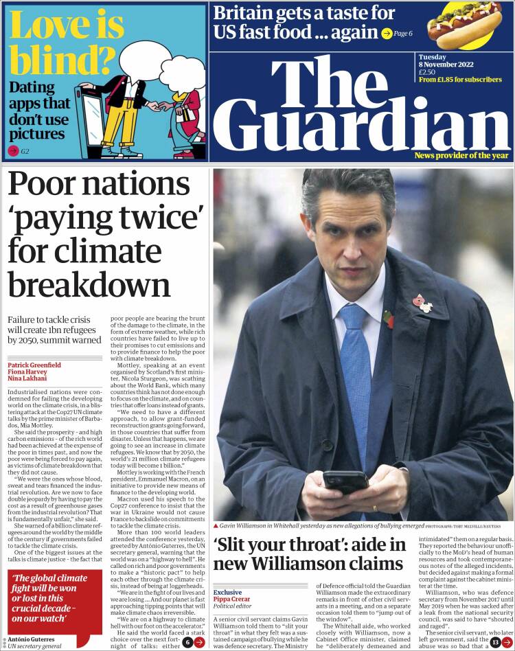 Portada de The Guardian (Reino Unido)