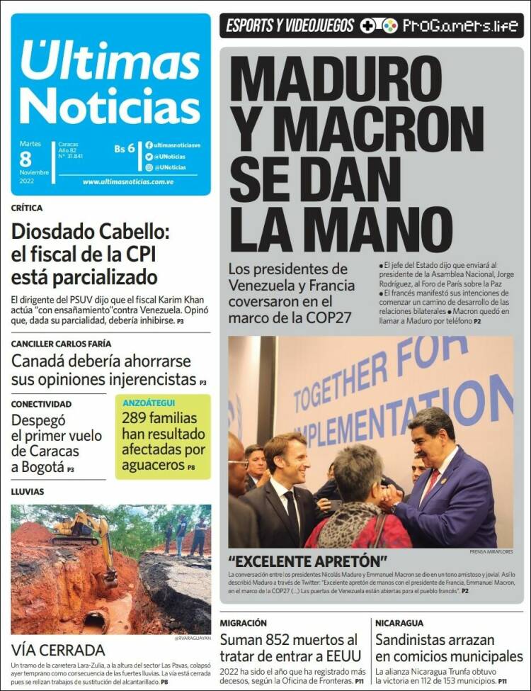 Portada de Últimas Noticias (Venezuela)
